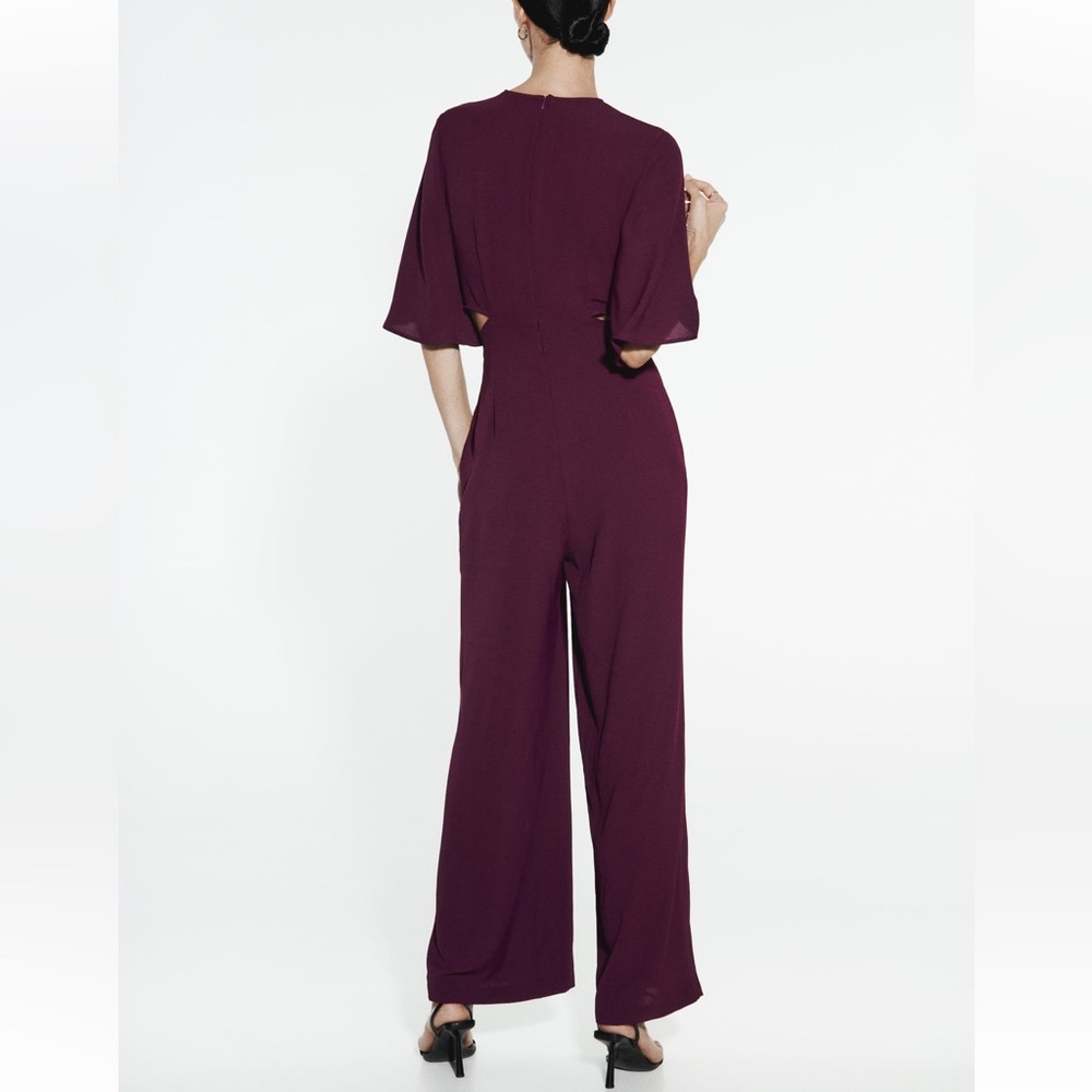 ZARA CUT OUT BURGUNDY COLOR STYLISH JUMPSUIT - Picture 4 of 8